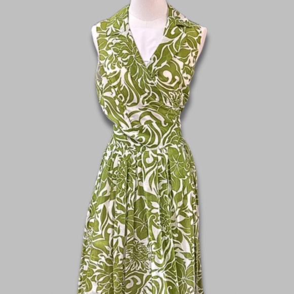 Jones New York Wrap Dress Sleeveless Fully Lined Floral Green/Ivory Women’s 16 - Picture 1 of 6